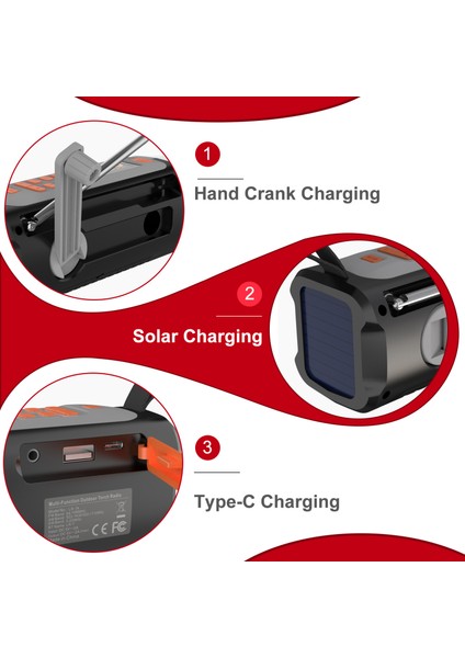 Acil Radyo, 4500 Mah Taşınabilir El Krank Güneş Enerjili Am Fm Sw Radyo Açık Radyo Kablosuz Bt Hoparlör ile Sos Alarm, Kamp Feneri ve El Feneri (Yurt Dışından) modelleri