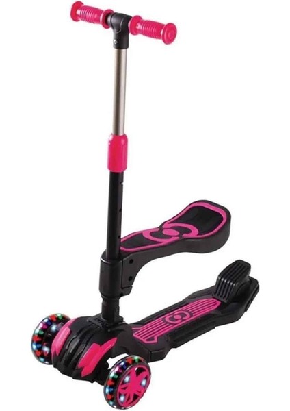 Combo 3 Tekerlekli Katlanabilir Işıklı Oturaklı Scooter - Pembe