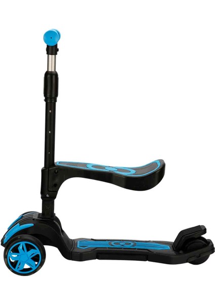 Combo 3 Tekerlekli Katlanabilir Işıklı Oturaklı Scooter - Mavi fırsatları