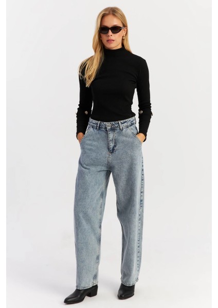 Kadın Buz Mavisi Baggy Pantolon Aur5 modelleri