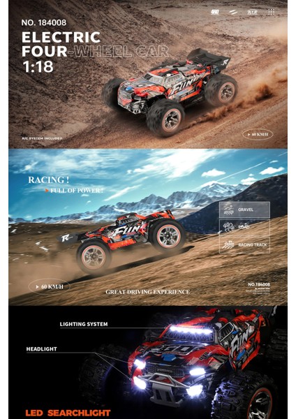 1/18 60 Km Hız Yapan Rc Araba 2.4 Ghz 4x4 LED Işıklı Full Fonksiyon Soğutmalı Metal Alaşım indirimleri