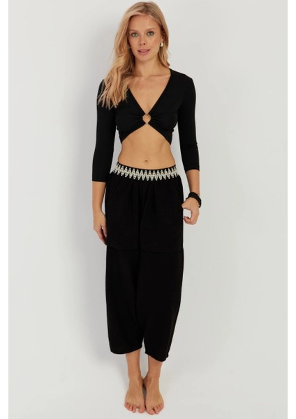 Kadın Siyah Cepli Şalvar Pantolon ÖM1203 fiyatları