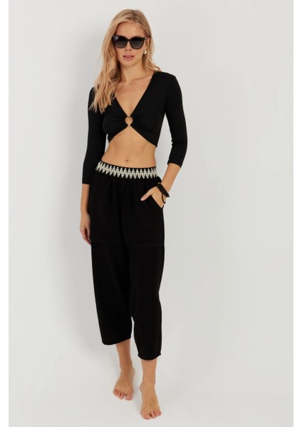 Kadın Siyah Cepli Şalvar Pantolon ÖM1203 fırsatları