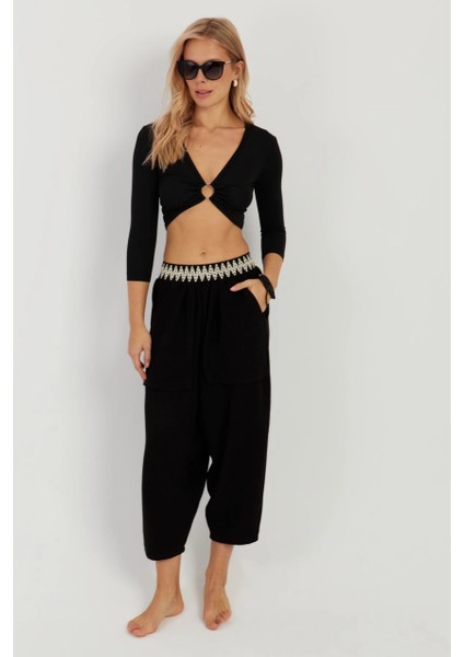 Kadın Siyah Cepli Şalvar Pantolon ÖM1203 indirimleri