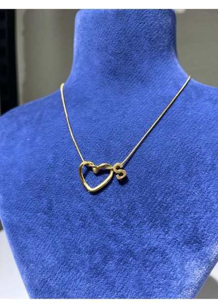 Elvimas Paslanmaz Çelik Harfli Gold Kalp Kolye