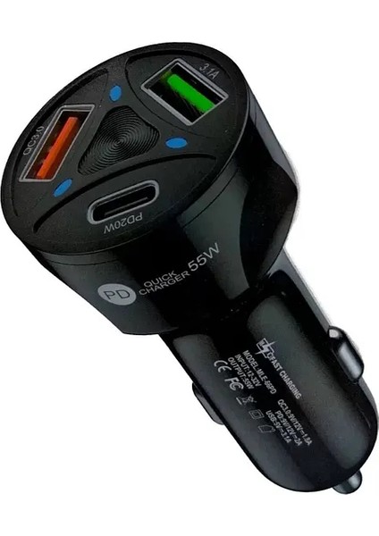 Araç Çakmaklık Şarjı 2 USB + 20W Pd Şarj Çıkışlı Hızlı Şarj Destekli 55W Qc 3.0 indirimleri