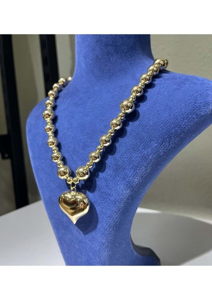 Elvimas Paslanmaz Çelik Büyük Taş Kalpli Gold Kolye