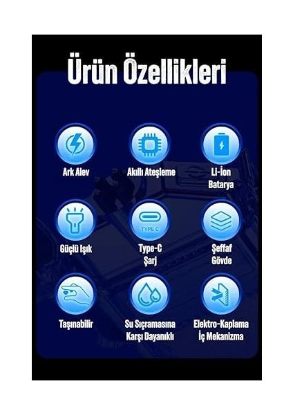 Şarjlı Ark Alevli 800 Lümen Güçlü Çakmaklı Kamp Feneri Işığı Anahtarlık Taşınabilir Type-C 6888 modelleri
