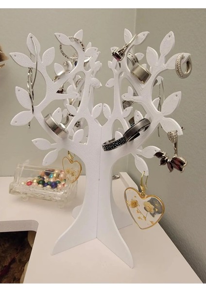 Ağaç Görünümlü Takı Standı, Organizer ve Kuş Detaylı, Beyaz Renk fiyatları