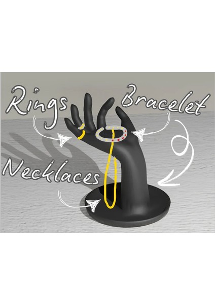 18 cm Siyah El Takı Sergileme Standı, Yüzük, Kolye, Küpe, Bileklik Organizer