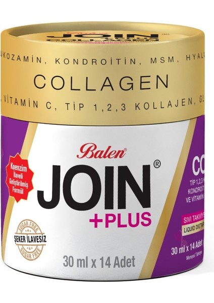 Join+Plus Tip 1,2,3 Kollajen, Glukozamin, Kondroitin, Msm, Hyaluronik Asit ve Vitamin C Shot 30 ml