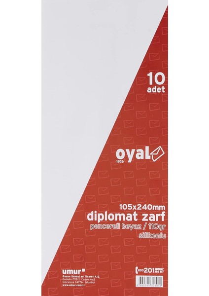 Diplomat Zarf Pencereli, 110 Gr, Silikonlu, 10&apos;lu, Beyaz