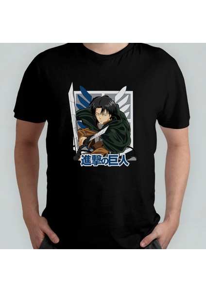Attack On Titan Captain Levi Ackerman %100 Pamuklu Bisiklet Yaka T-Shirt Model - 1