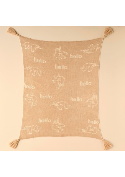 Maison Sloth Hayvan BASKILI%100 Akrilik Battaniye, Bej, 100X120 cm