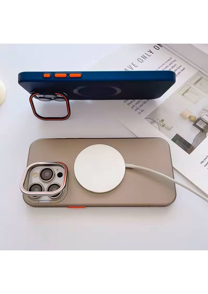 Apple Iphone 15 Pro Uyumlu Magnezyum Serisi Standlı Kapak Magsafe Sert Kılıf + Kamera Lens Koruma . indirimleri