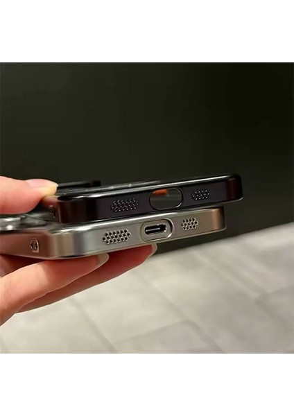 Apple Iphone 15 Pro Uyumlu Magnezyum Serisi Standlı Kapak Magsafe Sert Kılıf + Kamera Lens Koruma .