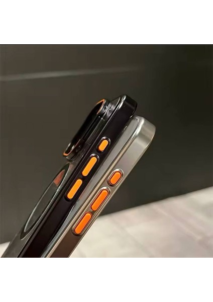 Apple Iphone 15 Pro Uyumlu Magnezyum Serisi Standlı Kapak Magsafe Sert Kılıf + Kamera Lens Koruma .