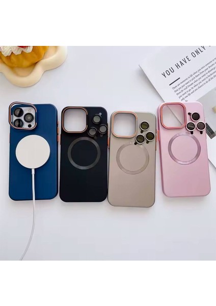 Apple Iphone 15 Pro Uyumlu Magnezyum Serisi Standlı Kapak Magsafe Sert Kılıf + Kamera Lens Koruma .