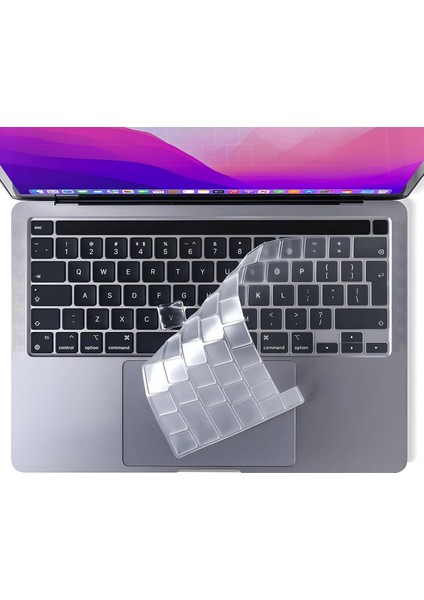 Macbook Pro 13&apos;&apos; M1 / M2 Çip 2020-2021-2022 Yılları ve (A2338)(A2289)(A2251) Model Kodları ile Uyumlu Mat Buzlu Şeffaf Su Geçirmez Silikon Klavye Koruyucu (Şeffaf Klavye Koruyucu)