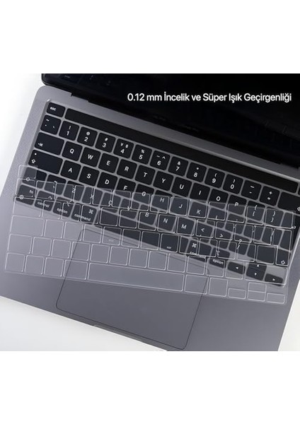 Macbook Pro 13&apos;&apos; M1 / M2 Çip 2020-2021-2022 Yılları ve (A2338)(A2289)(A2251) Model Kodları ile Uyumlu Mat Buzlu Şeffaf Su Geçirmez Silikon Klavye Koruyucu (Şeffaf Klavye Koruyucu)