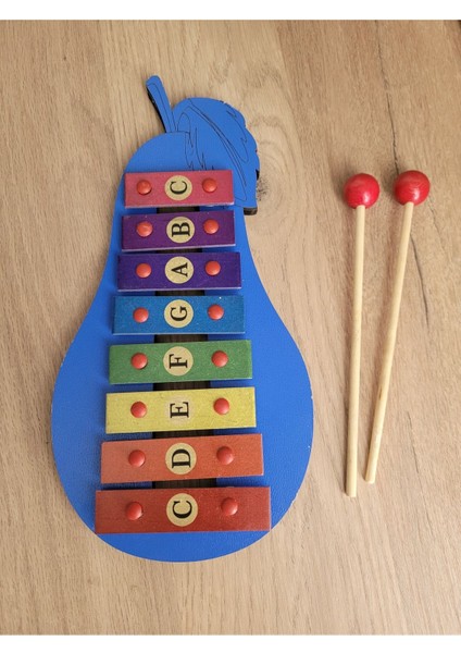 Renkli Armut Ahşap Çocuk Metalafon / Ksilofon - Eğitici Müzik Oyuncağı (27X12 Cm) fiyatları