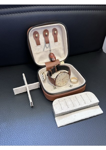 Kahverengi Modüler Takı ve Aksesuar Organizer Çantası, Şık ve Pratik Saklama Çözümü