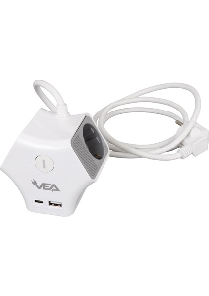 LED 3&apos;lü Grup Priz USB + Type-C Girişli Aç-Kapa Anahtarlı Akım Korumalı Çocuk Koruma Kilidi 1.5 Metre Kablolu