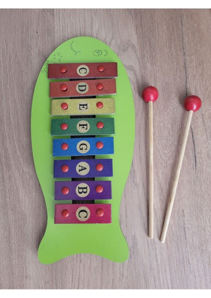 Renkli Balık Ahşap Çocuk Metalafon / Ksilofon - Eğitici Müzik Oyuncağı (27X12 Cm) fiyatları