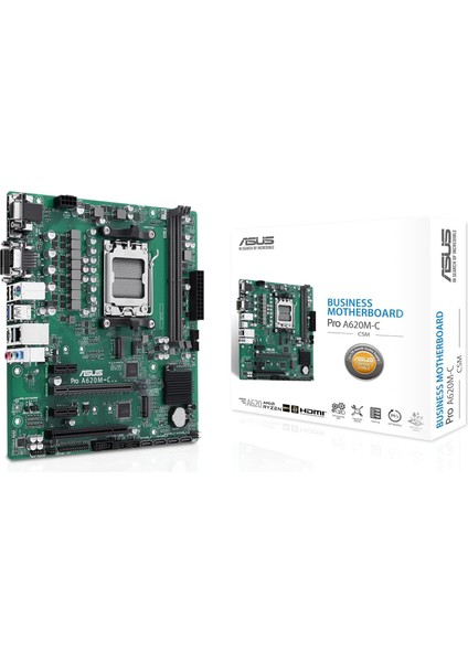 Pro A620M-C-CSM Anakart, Amd A620 Am5 Ddr5 6400 Dp HDMI DVI VGA Çift M2 USB 3.2 Aura Rgb Com Pci Matx, Asus 5x Protection Iii