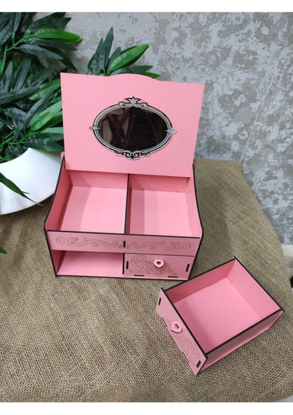 Pembe Ahşap 4 Bölmeli Şık Takı Saklama Kutusu fiyatları