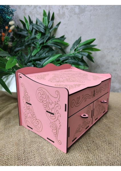 Pembe Ahşap 4 Bölmeli Şık Takı Saklama Kutusu modelleri