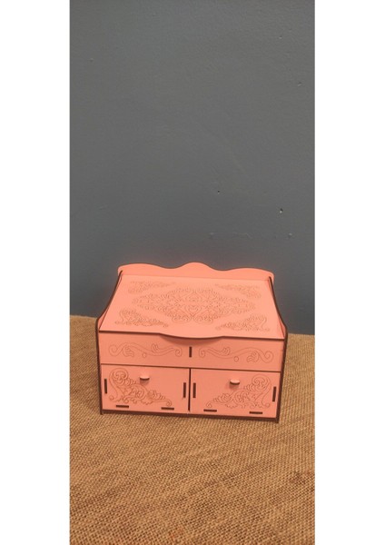 Pembe Ahşap 4 Bölmeli Şık Takı Saklama Kutusu