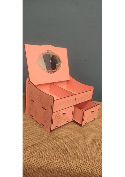 Pembe Ahşap 4 Bölmeli Şık Takı Saklama Kutusu