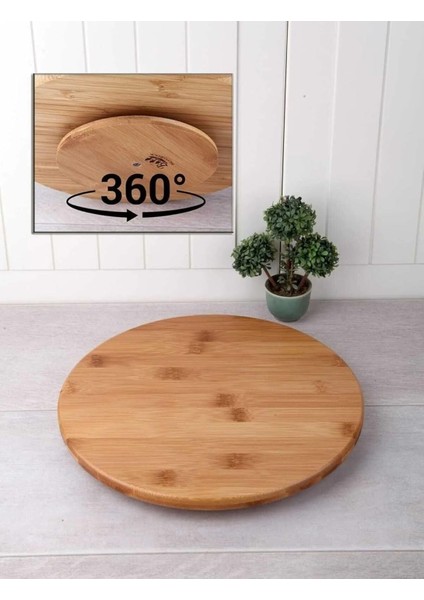 Bambu 360 Derece Dönen Lüx Servis Sunum Tabağı, 30 Cm, Pizza ve Peynir Sunum Tahtası
