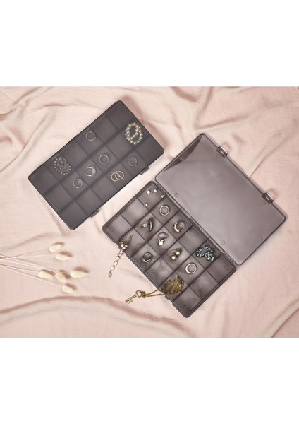 Gri 2'li 18 Bölmeli Takı ve Dikiş Kutusu, Organizer ve Düzenleyici Set