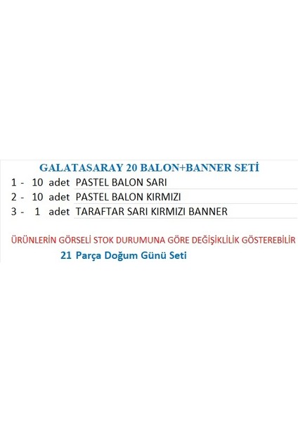 Galatasaray 20 Balon+Banner Seti fiyatları