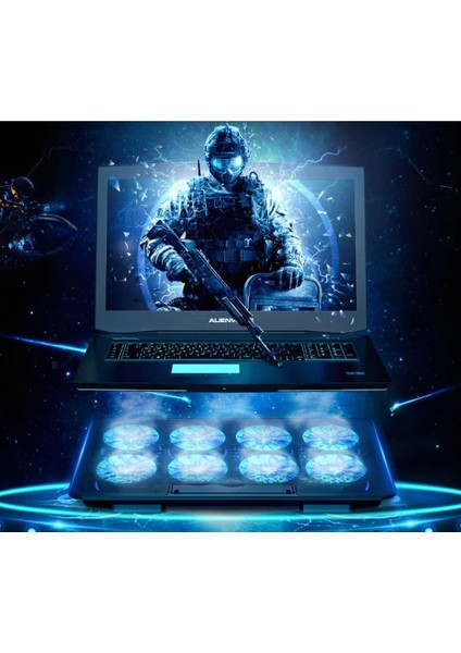 Şok Soğutma Profesyonel Dizüstü Bilgisayar Notebook Soğutucu Laptop Stand Işıklı Oyuncu Laptoplarına Özel 8 Büyük Fanı Ile Hızlı Soğutma 2 USB Giriş A8 fiyatları