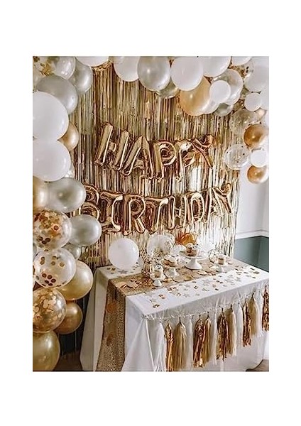 Rosegold Happy Bırthday Full Set Rose Gold Beyaz Gri Metalik Balon Zincir Gold Arka Fon Gold BMCNM137 modelleri
