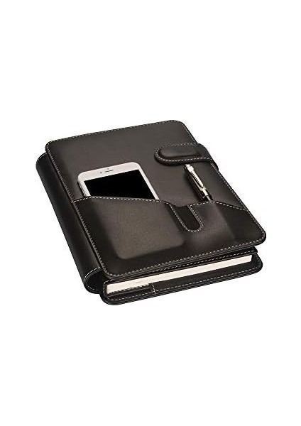 5284 Ajanda Tarihsiz Kareli 17X24 Ajanda Defter 160 Yaprak Ivory Kağıt Suni Deri Telefon Kılıflı Mekanizmalı Hesap Makineli Organizer, Siyah modelleri