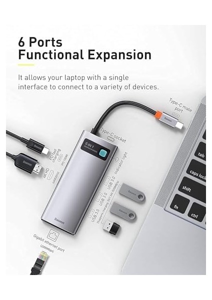 Metal Gleam 6 In 1, Çok Fonksiyonlu Bilgisayar/telefon Hub Adaptörü, Gri, Bağlantı Sayısı: 6, Giriş: USB Type C, Çıkış: USB Type A 3.0 x 3, USB Type C (Pd),seyahat Boy fiyatları