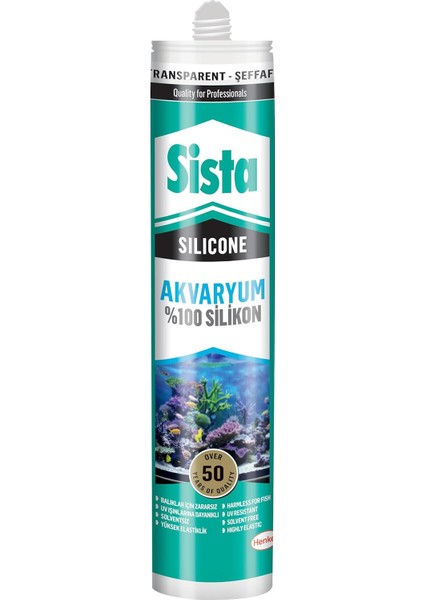 Sista Silikon Mastik Aquarium, Balıklara Zarar Vermeyen Akvaryum Silikonu, Uv Dirençli Silikon Mastik, Elastikiyeti Yüksek Güçlü Yapıştırıcı, 1X280ML