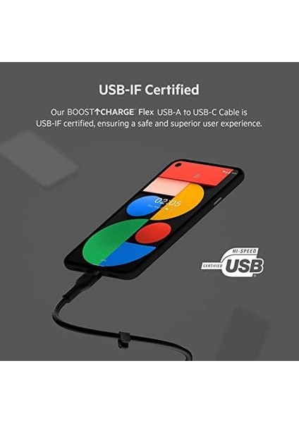 Boostcharge Flex Silikon USB Tip C - A Kablosu (2m/6,6ft), USB Usb-If Sertifikalı Usb-C Şarj Kablosu - Siyah modelleri