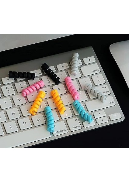 Trend 4 Adet Spiral Esnek Silikon Kablo Koruyucu Iphone - Micro USB ve Type-C ve Diğer Tüm Kablolar Için Uygun Kablo Koruyucu 4 Farklı Renk