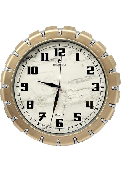 BL-1058 Serisi Klasik Kadran Mermer Desenli Sessiz Akar 30 cm Duvar Saati Gold-Gri