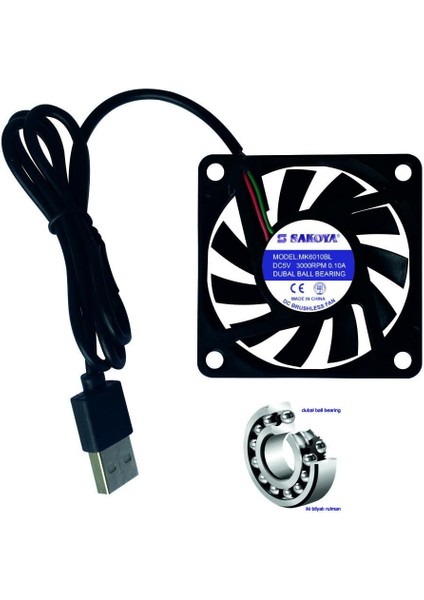 60X60X10 mm USB Fan Çift Bilyalı Rulman Sessiz, 5V, 0.10 A, 3000 Rpm Modem Receiver Dvr Playstation Tv Box, Telefon, Akvaryum Soğutucu, Fırçasız Soğutma Fanı,