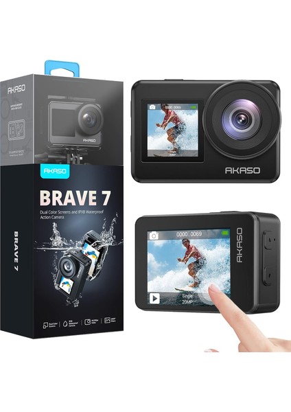 Br 7 Aksiyon Kamerası, Ipx8 Su Geçirmez Yerel 4K 20MP Wifi Cam Dokunmatik Ekranlı Eis 2.0 Yakınlaştırma Desteği Harici Mikrofon Ses Kontrolü Vlog Kamerası - Gri