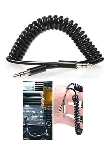 1 Metre Spiralli Aux 3.5mm Kulaklık Jack Ses Aktarma Kablosu, Araç Telefon Tablet Laptop Pc modelleri