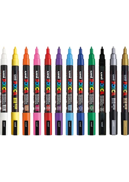 Posca Markör Kalem 3m 12&apos;li Set 0.9-1.3 mm Keçe Uçlu