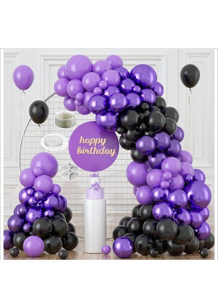 30 Adet Pastel Mor, 30 Adet Metalik Mor, 30 Adet Pastel Siyah Balon