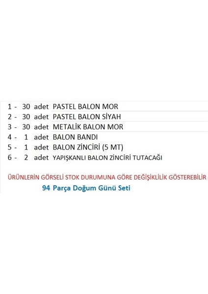30 Adet Pastel Mor, 30 Adet Metalik Mor, 30 Adet Pastel Siyah Balon fiyatları